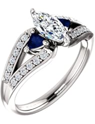 14K White Gold Marquise Cut Diamond and Sapphire Ring -- LIFETIME WARRANTY