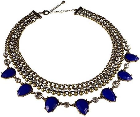 Kali Collection Layer Chain Lucite Bead Statement Necklace (Blue)