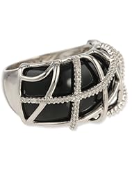 Sterling Silver with Black Enamel Diamond Ring (1/5 cttw, I-J Color, I3 Clarity)