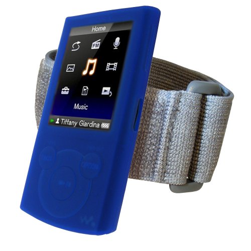 igadgitz Silikon Hülle Schutzhülle Tasche Etui Case in Blau mit Armband für Sport Jogging und Fitnessstudio für MP3 Players Sony Walkman NWZ E443/E444/E445 + Display Schutzfolie Erfahrungsbericht laufen 51Bl3oFP4aL gadgets jogging