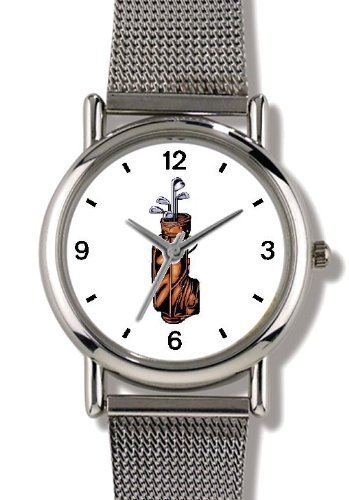 Golf Bag with Clubs - Golf Theme - WATCHBUDDY® ELITE Chrome-Plated Metal Alloy Watch with Metal Mesh Strap-Size-Small ( Standard Women's Size )