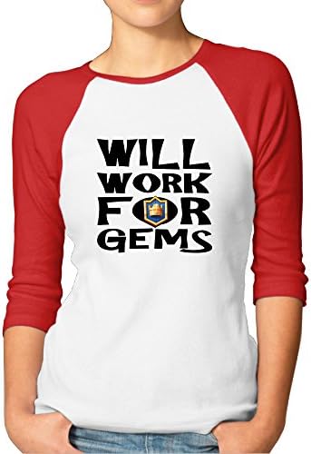 JUN Women's 3/4 Sleeve Will Work For Gems Football T Shirt Red