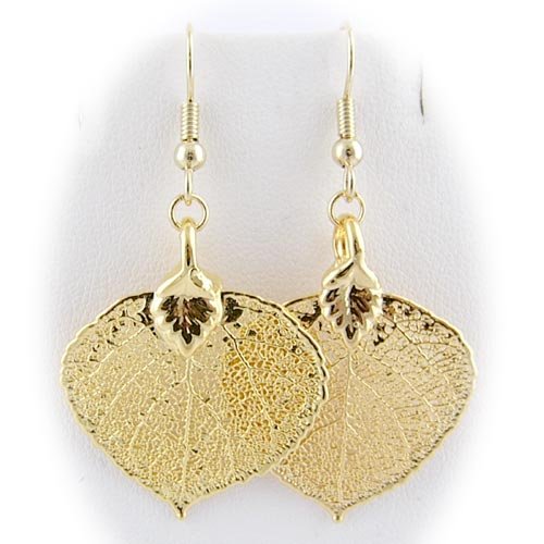 Gold Plated Aspen Real Leaf Earrings