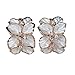 Fashion Plaza Women White Flower Stud Earring with Five Cubic Zirconia E9
