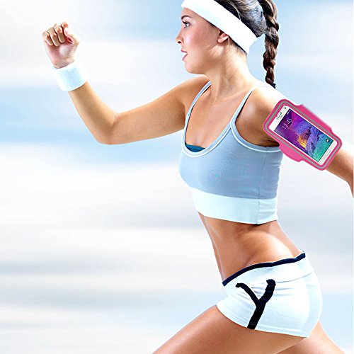 LK Samsung Galaxy Note 4 Armband - Sports Armband Belt for Samsung Galaxy Note 4 / Note 3 / Note 2 Water Resistant + Sweat Proof + Key Holder (Hot Pink)