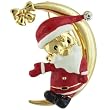 Santa Claus Christmas Rhinestone Moon Brooch Pin