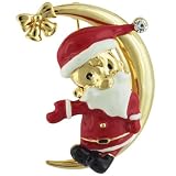 Santa Claus Christmas Rhinestone Moon Brooch Pin