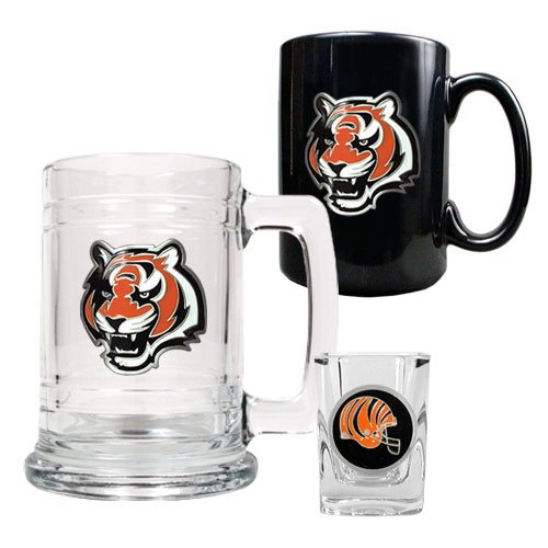 Cincinnati Bengals NFL 15oz Tankard, 15oz Ceramic Mug & 2oz Shot Glass Set - Primary Logo