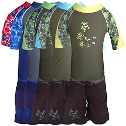 Offshore UV Sun Protective Boys 2 Piece Set: Short Sleeve Top (Rashguard) & Shorts (UPF 50+)