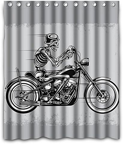 HUARDA Skeleton Riding Motorcycle Polyester Fabric Bathroom Shower Curtain