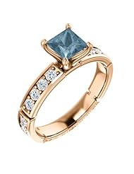 10K Rose Gold Princess Cut Blue and White Diamond Ring -- LIFETIME WARRANTY