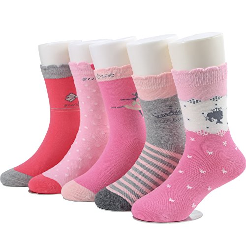 SUNBVE 5 Pack Princess Bunny and Bowknot Series Girls Seamless Cotton Socks