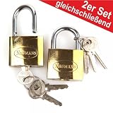 Vorh�ngeschloss 2er Set 38mm gleichschlie�end 6Schl�ssel Sicherheitsschloss