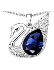 Candygem 925 Sterling Silver .75inch Love Swan Pendant with Lab Created Sapphire. Free 18 Inch Silver Chain, Free Gift Box.