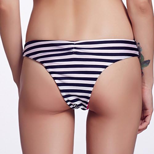 ROYLA WIND Women's Sexy Stripes Pattern Reversible Low-cut Brazilian Brief Short Bikini Bottom Size M