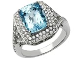 Aquamarine Gemstone and Diamond Ring 1/2 Carat (ctw) in 18K White Gold