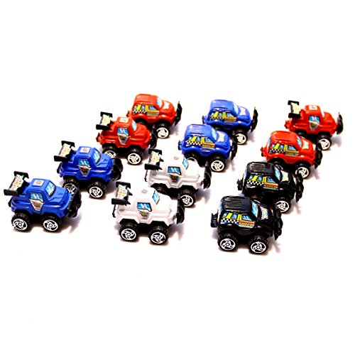 Dazzling Toys Pull Back & Let Go Race Cars 12 Pack, Assorted Car Colors: Red, White, Blue and Black, 3-4 Inch Cars