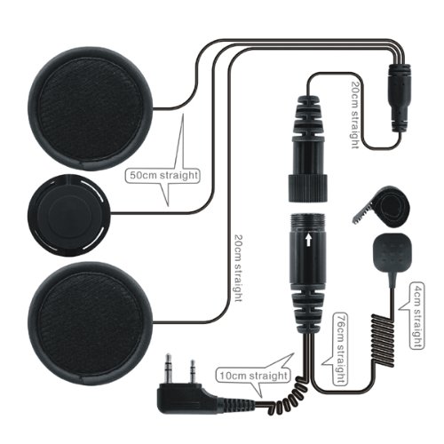 GSI Super Quality Two-Way Radio Headset Kit for Motorcycle Helmets - Noise Cancellation Plug-In-Helmet Dual-Sided Earphones with Boom Microphone - Handlebar PTT (Push-To-Talk) Control Button - Compatible with Motorola, Icom, Uniden, Kenwood and All Standard 2-Way Radios