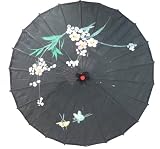 Chinese Japanese Black Fabric Umbrella Parasol 32″