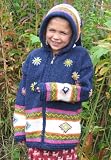 Blue Flowered Child's Sweater with Pointy Hood, Infant Size