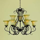 AF Lighting 7154-9H Antique Bronze Hammered Iron Seville Transitional 9 Light 2-Tier Up Lighting Cha