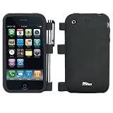 GTMax Black Soft Rubber Silicone Cover Case With Stylus Pen Holder for AT&T Apple Iphone 3G / 3GS