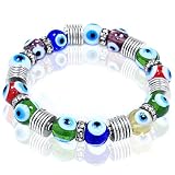 Multi-color Evil Eye Glass Beads Bracelet with Rhinestone Spacers [Jewelry]