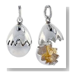 Sterling Silver High Polished Movable Dinosaur Egg Pendant