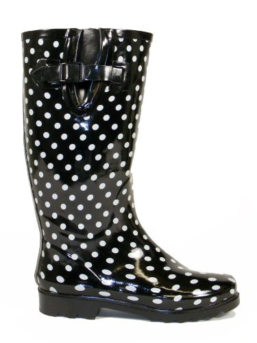 Ladies Black White Dot Wellington Boots - Womens Sizes 4-8