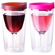 Vino2Go Set of 2 Double Wall Insulated Acrylic Wine Tumblers: with Merlot & Pink Slide Tops Open/Close Drink Through Lid 10 oz.