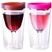 Vino2Go Set of 2 Double Wall Insulated Acrylic Wine Tumblers: with Merlot and Pink Slide Tops Open Close Drink Through Lid 10 oz.