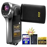 SVP T500-Bk FULL HD 1440x1080p Digital Camcorder + Camera with 2.5 LCD, 20x Zoom, Leather Body, HDTV Output (SVP 32GB SDHC Memory Card  2 Lithium batteries Included)