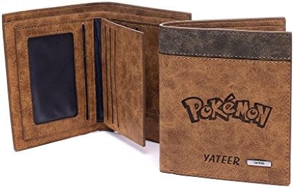 AYHENG English Pokemon Logo Embossed Leather Bifold Billfold Wallet