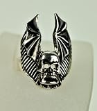 Bat Wing Skull Ring Black Death Gothic Metal Biker Tattoo Ink Adjustable Size