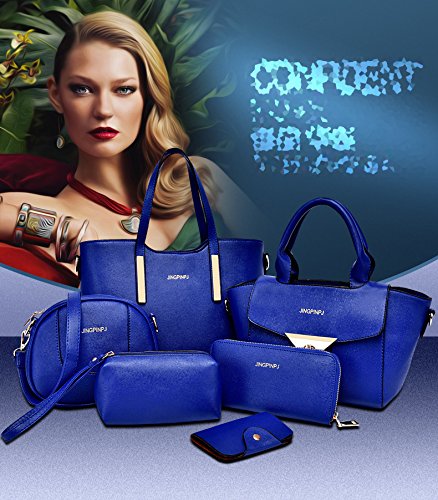 Hoxis Womens Multi-purpose 6 Pieces Bag in Bag Purse Faux Leather Shoulder Handbags Clutches Wallet Set of 6
