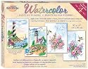 Watercolor Paint By Number 9 Inch X12 Inch -Lighthouse & Floral Set Of Four