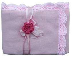 Handmade Baby Frannel Blanket - Candy Pink (100% Hand-crocheted Border)