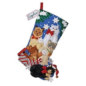 Bucilla 86060 Felt Aplique Stocking- Christmas Kitties