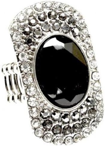 Black Stretch Ring Clear Crystals R5