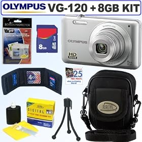 Olympus VG-120 14.0 MP Digital Camera (Silver) + 8GB Accessory Kit by Olympus