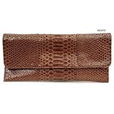 Brown Carlos Style Python Faux Leather Clutch Bag Handbag Purse