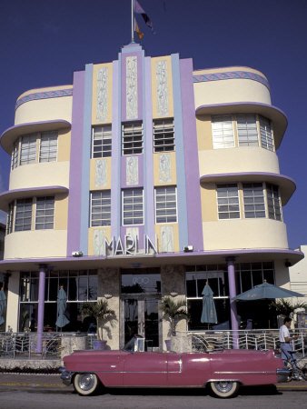 Classic Cadillac at The Marlin, South Beach, Miami, Florida, USA Photographic Poster Print by Robin Hill, 12x16