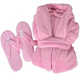 Country Club Luxury Bathrobe and Slippers Set Pink New
