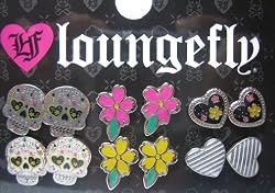 Flower sugar Skull, Flower, Heart Rockabilly Earrings Pack