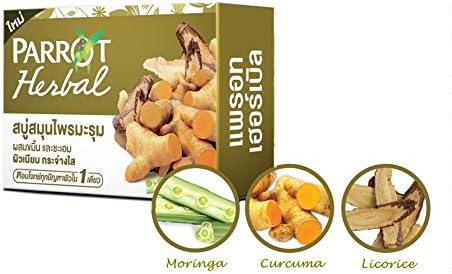 Parrot Moringa Herbal Soap with Curcuma and Licorice Extra Whitening (3.52 Oz) Pack of 4