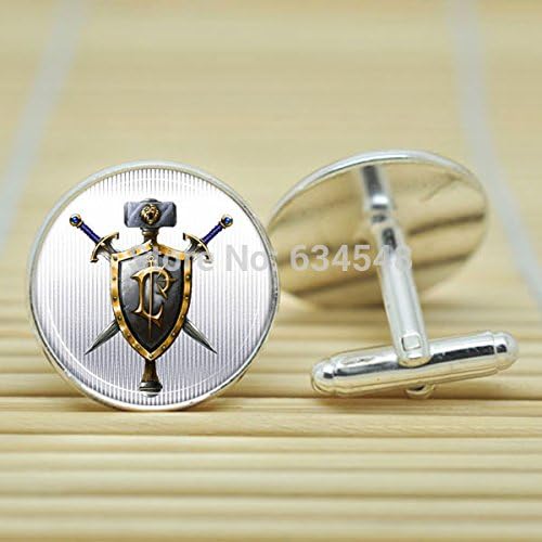 Pretty Lee Wow World Of Warcraft Human Crest Alliance In Silver Cufflinks Glass Cabochon Cufflinks C3157