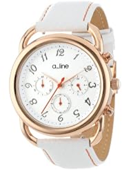 a_line Womens AL-80012-RG-02-WH-SSET Maya Chronograph Silver Dial White Leather Watch