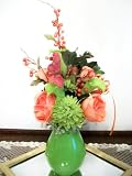 Green Mum and Orange Rose Vase Arrangement