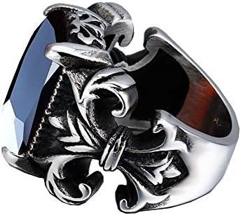 Liuanan Men Big Black CZ Zirco Antique Tibetan Silver Flur de li Fringes Goth Rings Carved Ring (8)
