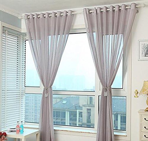 Pure Colour Vertical Stripe Style Grommet Window Curtain, 55 by 97-Inch Warm Home Designs Sheer Luxurious Curtain Panels, Set of 2 (Light Grey)